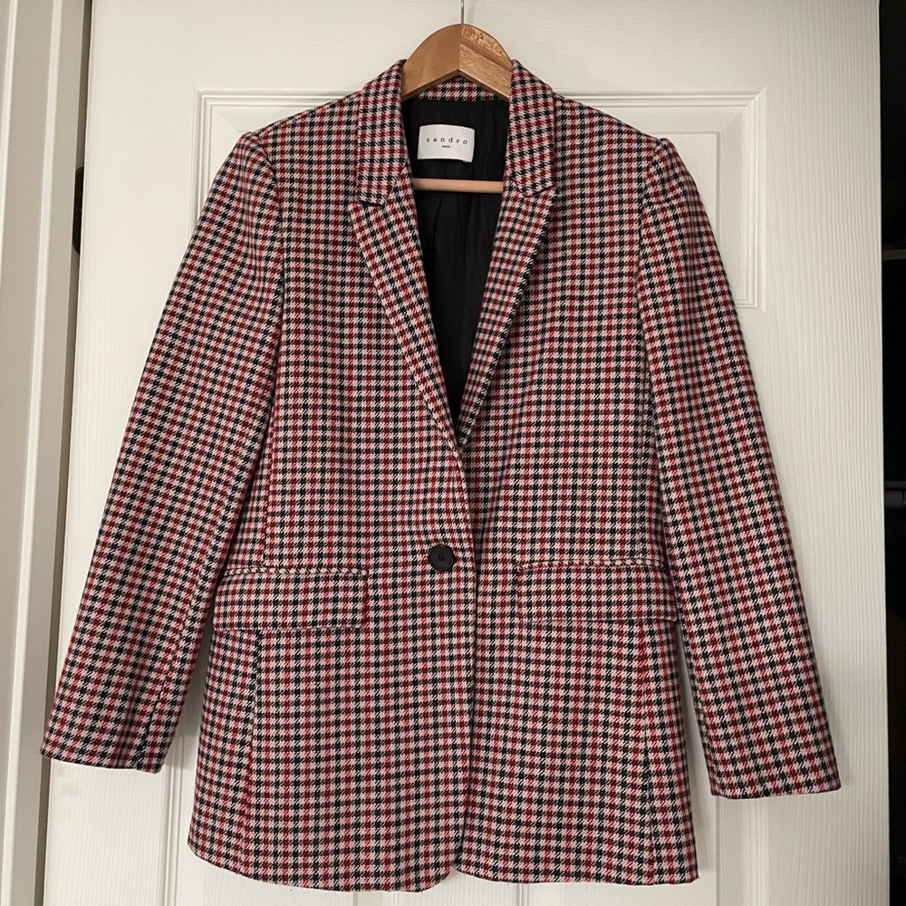 Sandro Paris Houndstooth Cotton-blend Blazer